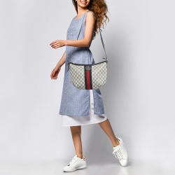Pre Owned Gucci Navy Blue/White GG Supreme Canvas and Leather Small Ophidia Shoulder Bag