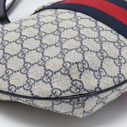 Pre Owned Gucci Navy Blue/White GG Supreme Canvas and Leather Small Ophidia Shoulder Bag