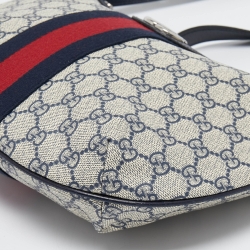 Pre Owned Gucci Navy Blue/White GG Supreme Canvas and Leather Small Ophidia Shoulder Bag