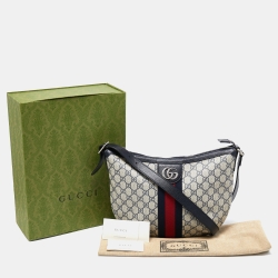 Pre Owned Gucci Navy Blue/White GG Supreme Canvas and Leather Small Ophidia Shoulder Bag