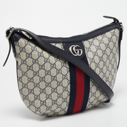 Pre Owned Gucci Navy Blue/White GG Supreme Canvas and Leather Small Ophidia Shoulder Bag
