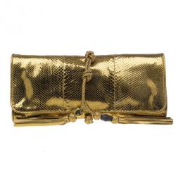 Pre Owned Gucci Metallic Gold Python Malika Clutch