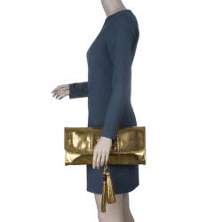 Pre Owned Gucci Metallic Gold Python Malika Clutch