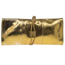 Pre Owned Gucci Metallic Gold Python Malika Clutch