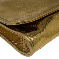 Pre Owned Gucci Metallic Gold Python Malika Clutch