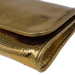 Pre Owned Gucci Metallic Gold Python Malika Clutch