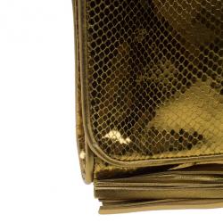 Pre Owned Gucci Metallic Gold Python Malika Clutch