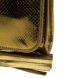 Pre Owned Gucci Metallic Gold Python Malika Clutch