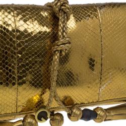 Pre Owned Gucci Metallic Gold Python Malika Clutch