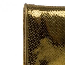 Pre Owned Gucci Metallic Gold Python Malika Clutch