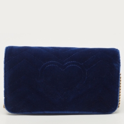 مملوكة مسبقًا حقيبة كروس غوتشي ميني جي جي مارمونت جلد وقطيفة ماتيلاسيه زرقاء