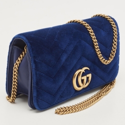 مملوكة م سبقًا حقيبة كروس غوتشي ميني جي جي مارمونت جلد وقطيفة ماتيلاسيه زرقاء