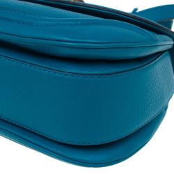 Pre Owned Gucci Turquoise Leather Bamboo Top Handle Bag