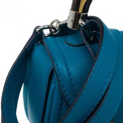 Pre Owned Gucci Turquoise Leather Bamboo Top Handle Bag