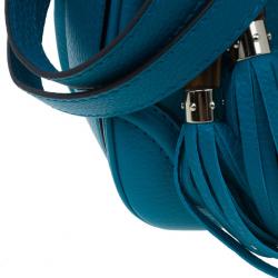 Pre Owned Gucci Turquoise Leather Bamboo Top Handle Bag