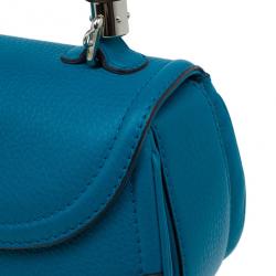 Pre Owned Gucci Turquoise Leather Bamboo Top Handle Bag
