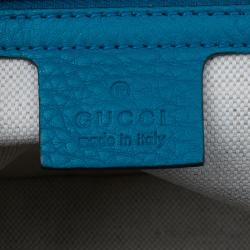 Pre Owned Gucci Turquoise Leather Bamboo Top Handle Bag