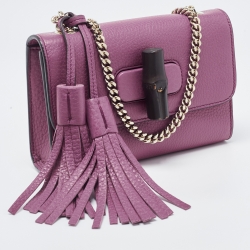 Pre Owned Gucci Magenta Leather Miss Bamboo Tassel Chain Bag
