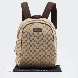 Pre Owned حقيبة ظهر غوتشي أورجينال GG بنية كانفاس مونوجرامي نقش غائر