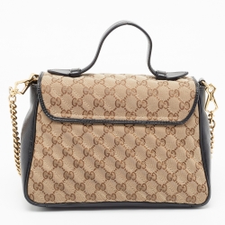 Pre Owned Gucci Black/Beige Matelasse GG Canvas and Leather Small GG Marmont Top Handle Bag