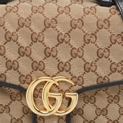 Pre Owned Gucci Black/Beige Matelasse GG Canvas and Leather Small GG Marmont Top Handle Bag