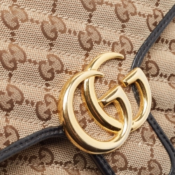 Pre Owned Gucci Black/Beige Matelasse GG Canvas and Leather Small GG Marmont Top Handle Bag
