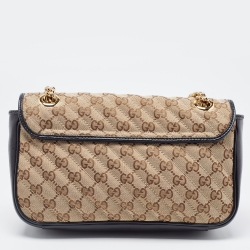 مملوكة مسبقًا Gucci Black/Beige Diagonal Quilted GG Canvas and Leather Small GG Marmont Shoulder Bag
