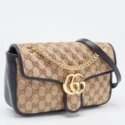 مملوكة مسبقًا Gucci Black/Beige Diagonal Quilted GG Canvas and Leather Small GG Marmont Shoulder Bag