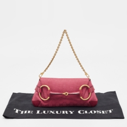 مملوكة مسبقًا حقيبة كلاتش غوتشي سلسلة هورسبيت مرصعة كانفاس GG سوداء