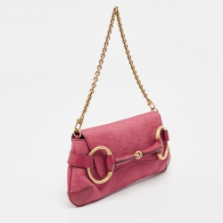 مملوكة مسبقًا حقيبة كلاتش غوتشي سلسلة هورسبيت مرصعة كانفاس GG سوداء