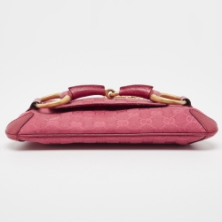 مملوكة مسبقًا حقيبة كلاتش غوتشي سلسلة هورسبيت مرصعة كانفاس GG سوداء