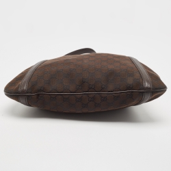 Pre Owned Gucci Dark Brown GG Canvas and Leather Zip Hobo