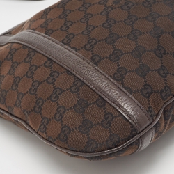 Pre Owned Gucci Dark Brown GG Canvas and Leather Zip Hobo