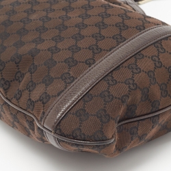 Pre Owned Gucci Dark Brown GG Canvas and Leather Zip Hobo