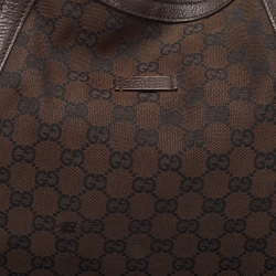 Pre Owned Gucci Dark Brown GG Canvas and Leather Zip Hobo