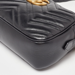 Pre Owned Gucci Black Matelasse Leather Small GG Marmont Shoulder Bag