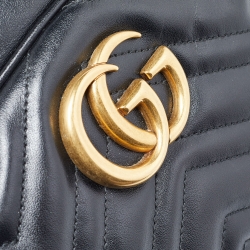 Pre Owned Gucci Black Matelasse Leather Small GG Marmont Shoulder Bag