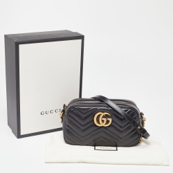Pre Owned Gucci Black Matelasse Leather Small GG Marmont Shoulder Bag