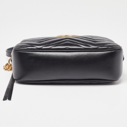 Pre Owned Gucci Black Matelasse Leather Small GG Marmont Shoulder Bag