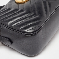 Pre Owned Gucci Black Matelasse Leather Small GG Marmont Shoulder Bag