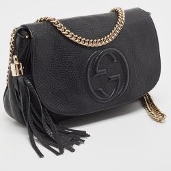Gucci Black Pebbled Leather Soho Flap Shoulder Bag