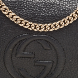 Gucci Black Pebbled Leather Soho Flap Shoulder Bag