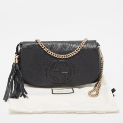 Gucci Black Pebbled Leather Soho Flap Shoulder Bag