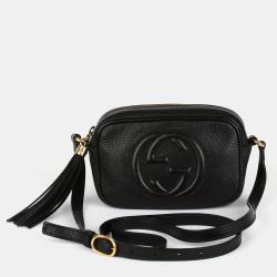 Pre Owned Gucci Black Grained Calf Leather Mini Soho Bag