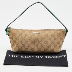 Pre Owned Gucci Beige/Green GG Canvas and Leather Pochette Bag