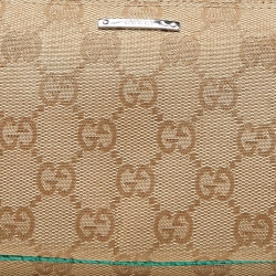 Pre Owned Gucci Beige/Green GG Canvas and Leather Pochette Bag