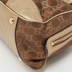 Pre Owned Gucci Gold/Brown GG Fabric and Leather Princy Boston Bag
