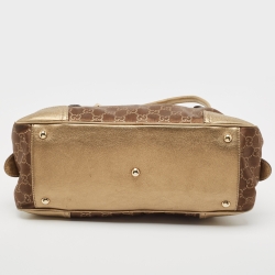 Pre Owned Gucci Gold/Brown GG Fabric and Leather Princy Boston Bag