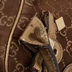 Pre Owned Gucci Gold/Brown GG Fabric and Leather Princy Boston Bag