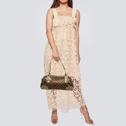 Pre Owned Gucci Gold/Brown GG Fabric and Leather Princy Boston Bag